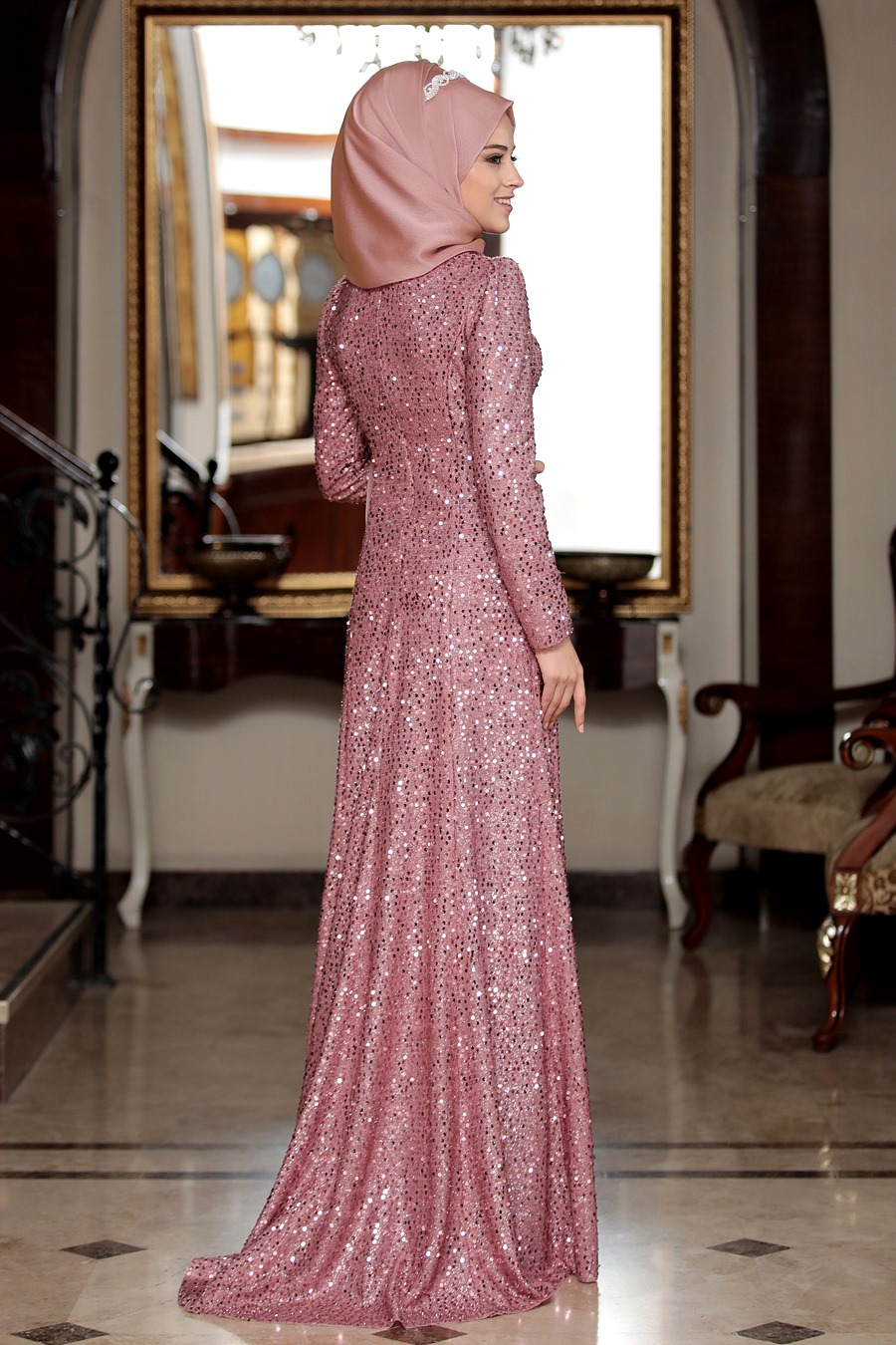 ROSE COLOR EVENING DRESS